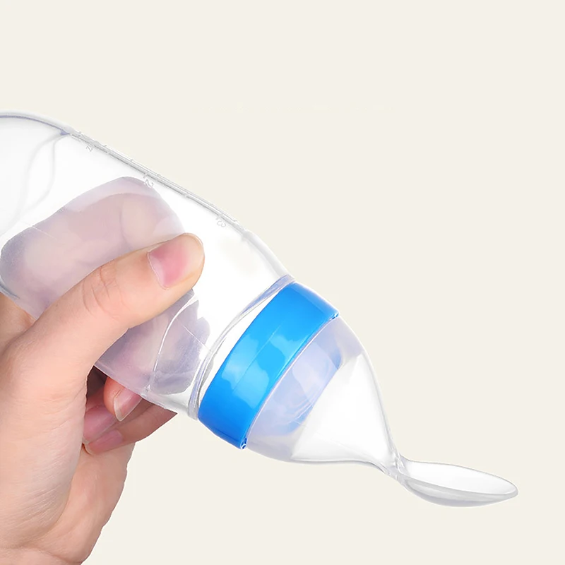 Botella de alimentación exprimidora de silicona para bebé recién nacido, cuchara de entrenamiento, alimentador de suplemento, vajilla útil segura para niños