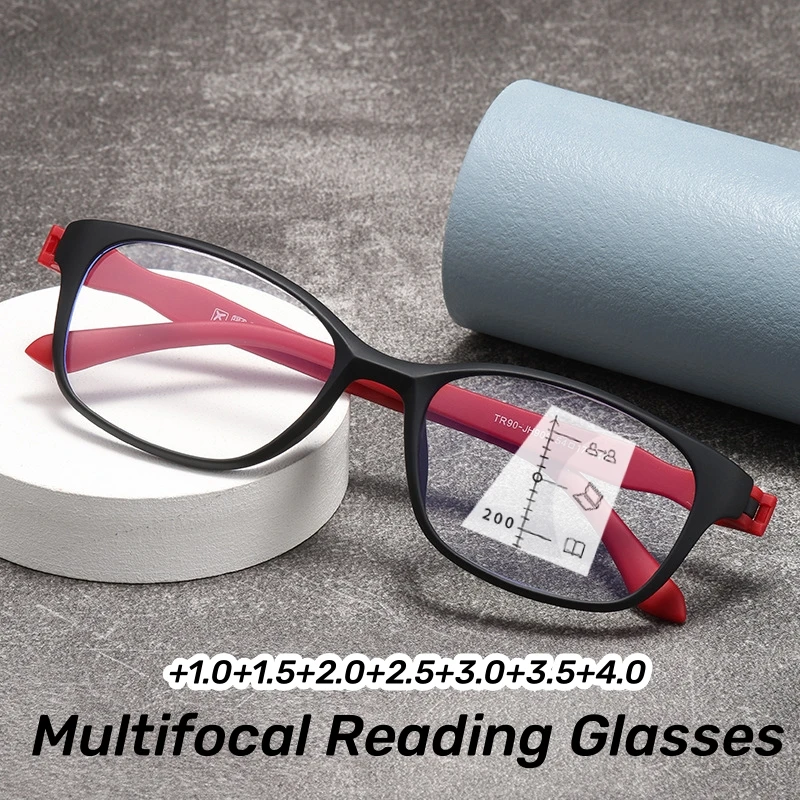 

Retro Square Frame Multifocal Glasses Unisex HD Lens Progressive Reading Glasses Men Women Far Sight Presbyopia Eyeglasses+4.0