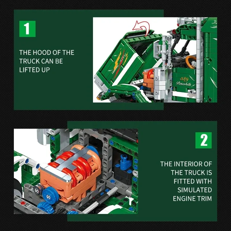 Versão estática diy caminhão de reboque modelo frontal bloco de construção montagem técnica educacional tijolos brinquedo para meninos presentes feriados