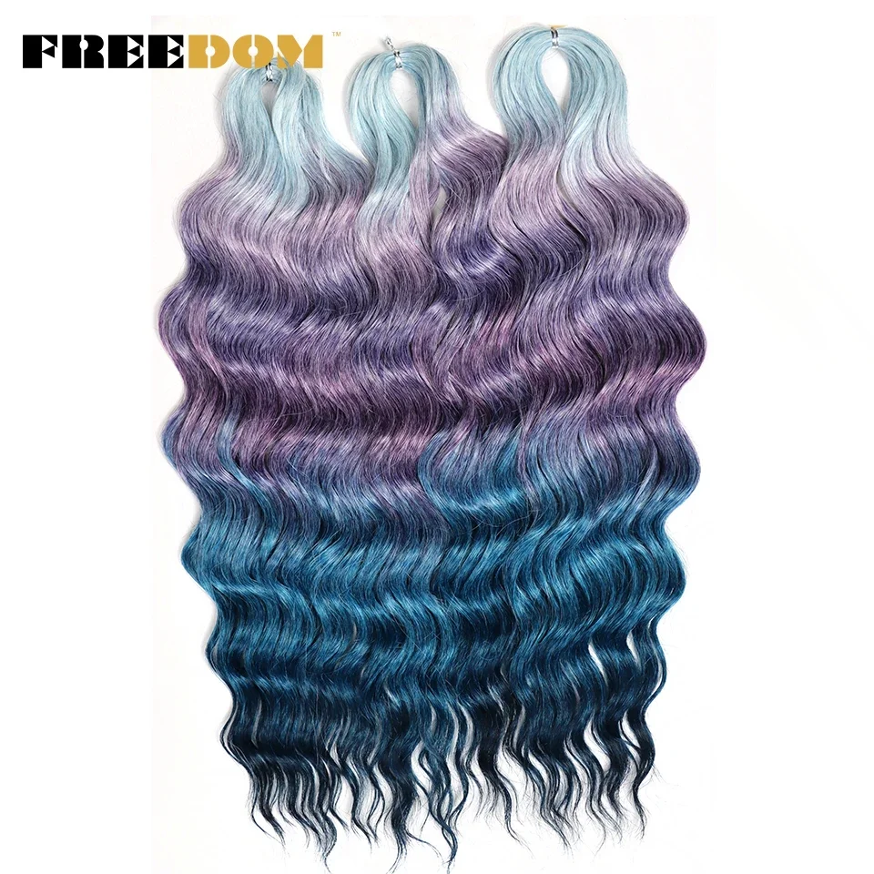 VRIJHEID Synthetische krullende vlechthaarextensies 24 inch/60 cm lang diep golvend twist gehaakte vlechten haar ombre bruin regenbooghaar