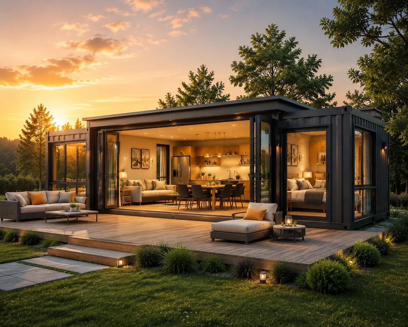Garden Guest Modular House Bedroom Bathroom Kitchen backyard guest suite with modern and design peaceful private outdoor space