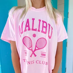 American Malibu Tennis Club Women Y2K Pink T Shirts For Female Short Sleeve Loose Cotton Summer Casual Printing Tees