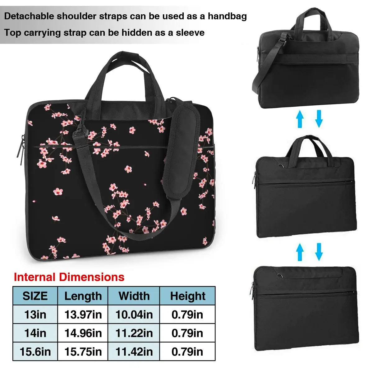 Japanese Sakura Cherry Blossoms Crossbody Laptop Bag Case Computer Bag 13 14 15.6 Inch Notebook Pouch for Macbook Pro Lenovo 6