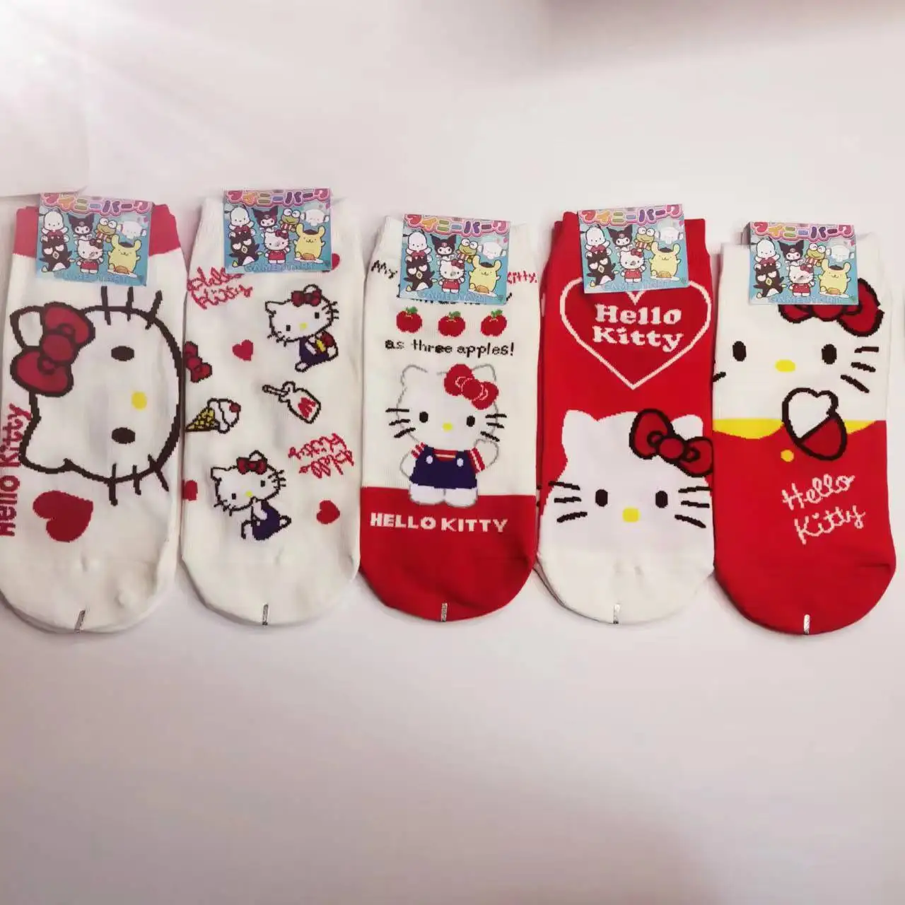 5pcs/set Hello Kitty Kuromi Cinnamoroll Japanese Anime Kawaii Cute Baby Lingeries for Women with Stocking Animated Socks