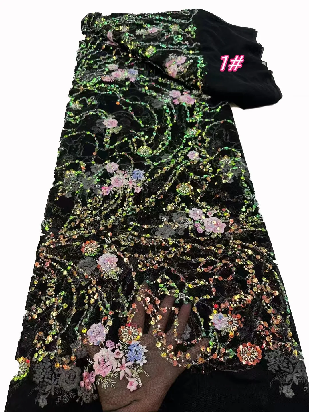 

Fashion sequin bead tube luxury Nigerian wedding party dress fabric, African high quality embroidered lace tulle fabric