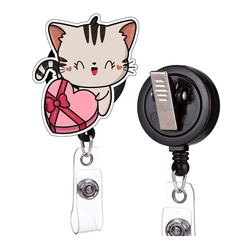 24 New Stock Valentine Cats Badge Reel,Retractable Funny ID Holder