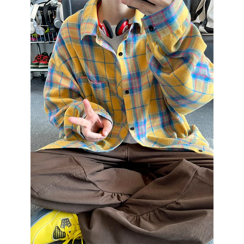 New in Spring Men's Shirts Classic Harajuku Long Sleeved Plaid Shirt Red Checkered Shirt Chemise Homme Cotton Male Check Shirts