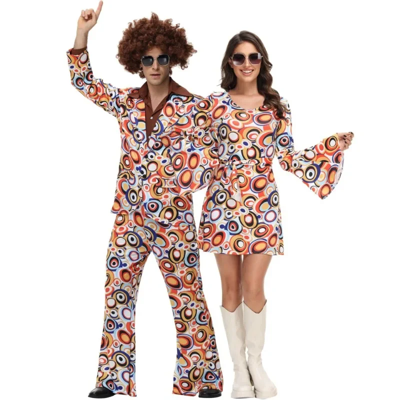 Disco Costume 70s 80s Hippie Hip-Hop Couple Clothes Full Set Halloween Party Fantasia Dress Up Men Women Retro Role Play Outfit