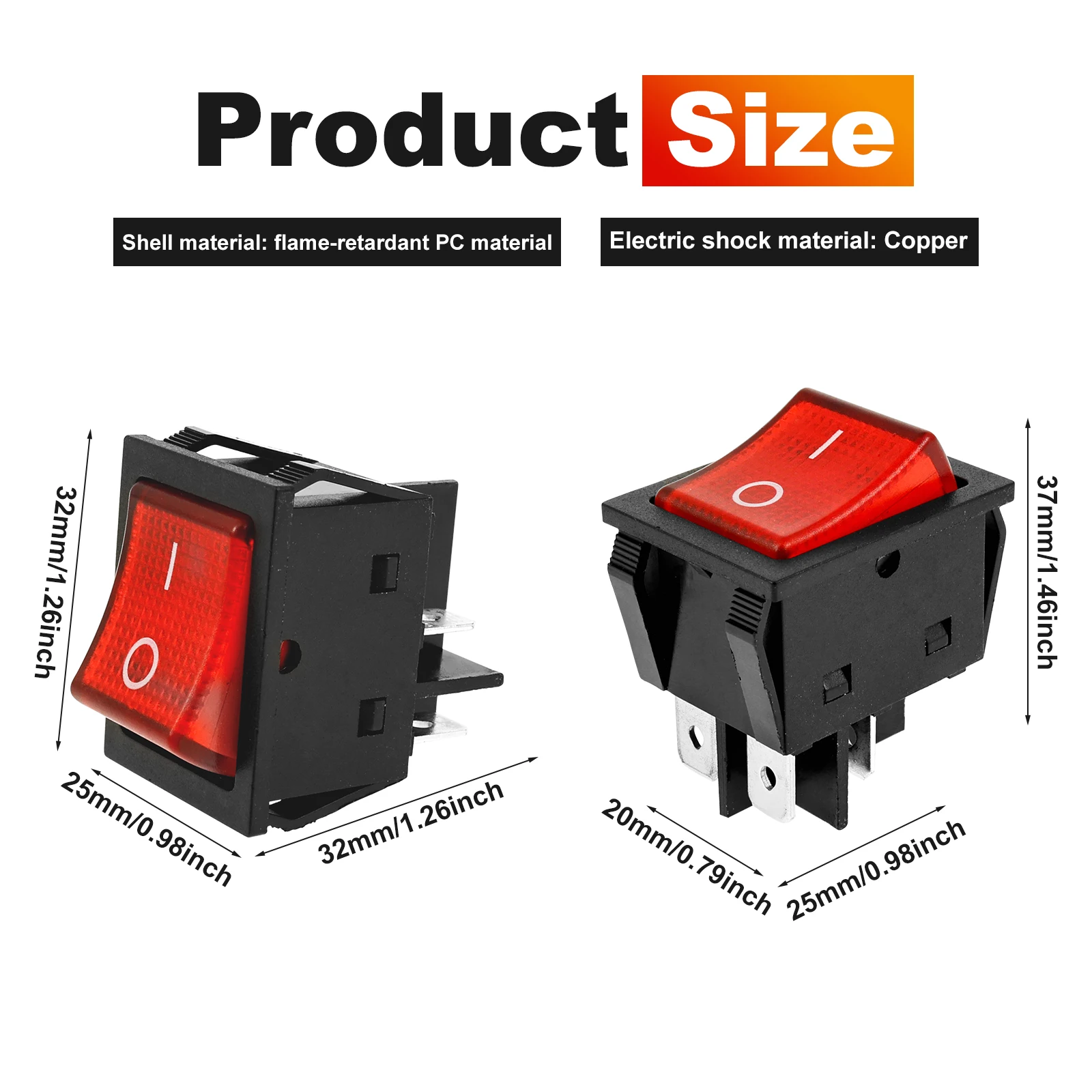 4 قطعة 30A 250 فولت الروك التبديل 4 دبوس الأحمر LED مضاءة تشغيل/إيقاف الروك تبديل التبديل DPST للمعدات الصناعية سيارة السفينة #2