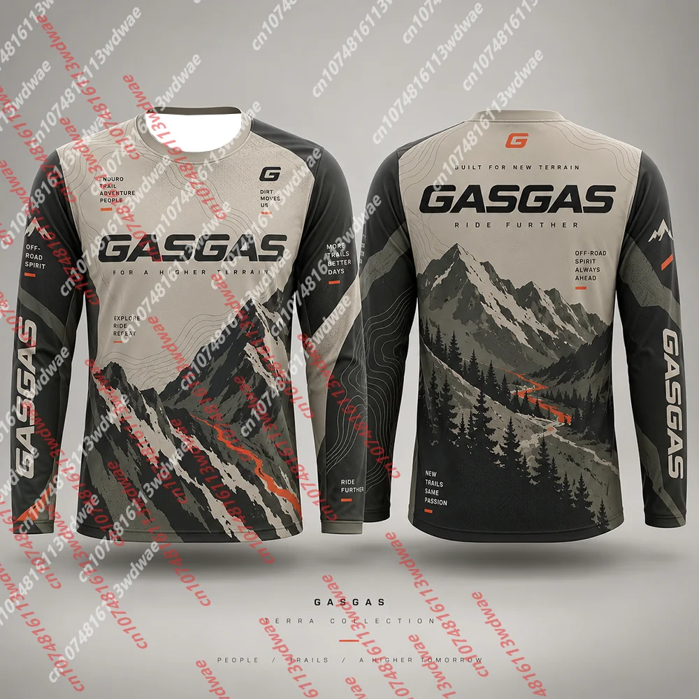 GASGAS Herren-Motocross-Trikot, langärmelig, für Dirt Bike, MX, Enduro, Offroad-Fahrten, schnelltrocknend, atmungsaktiv, Motorrad-Rennshirt.