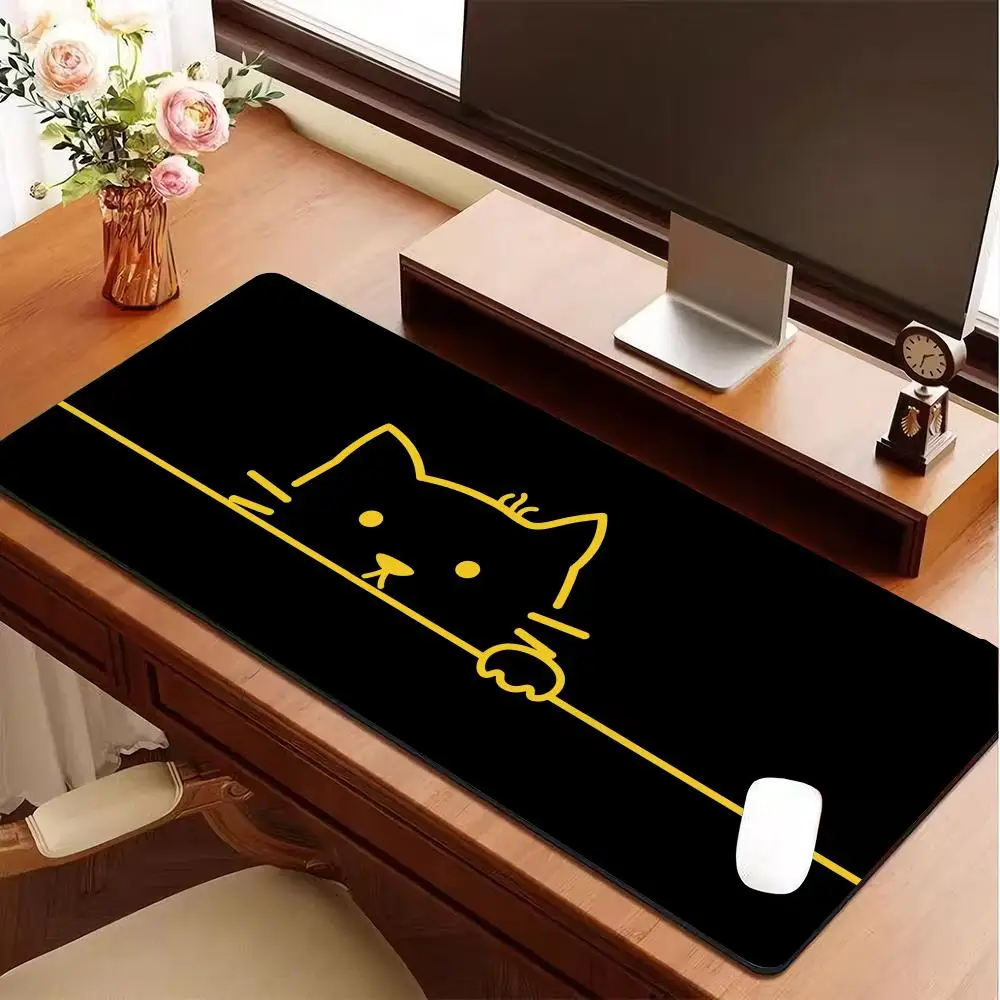 Black Cat Kawaii Mouse Pad White Deskmat Minimalistic Gaming Laptop Large Mousepad Anime Office Carpet Gamer Keyboard Mouse Mats