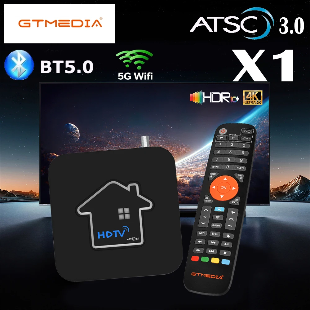 

GTMEDIA HDTV Converter X1 ATSC3.0 TV Box 2GB+32GB Dual Band WIFI 4K Media Player TV Box BT 5.0 Set Top Box for the US