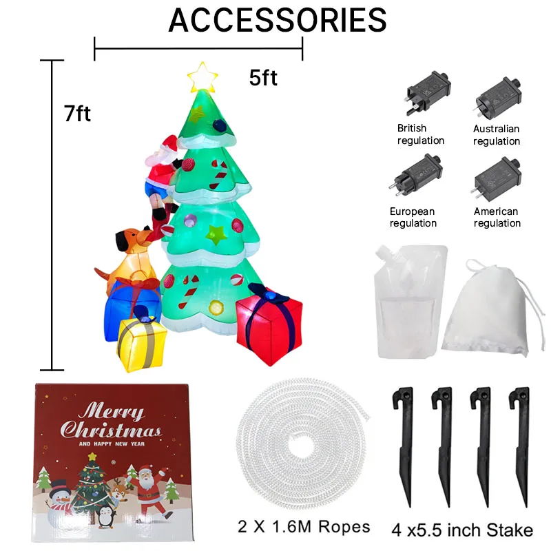 Dekoracje świąteczne 2 metry, dmuchany Święty Mikołaj, choinka, renifer, zabawki, ozdoby do domu i na podwórko z dekoracjami LED, artykuły świąteczne na zewnątrz