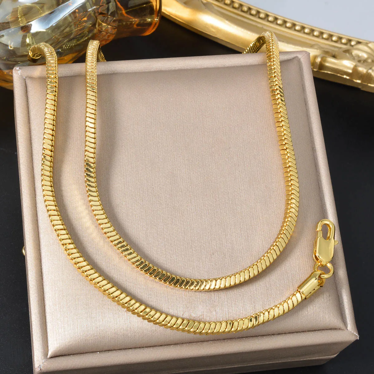 Gold Plated Snake Chain Necklace Bracelet Set Minimalist Luxury Stacking Jewelry for Women Daily Wear Fashion Gift Present