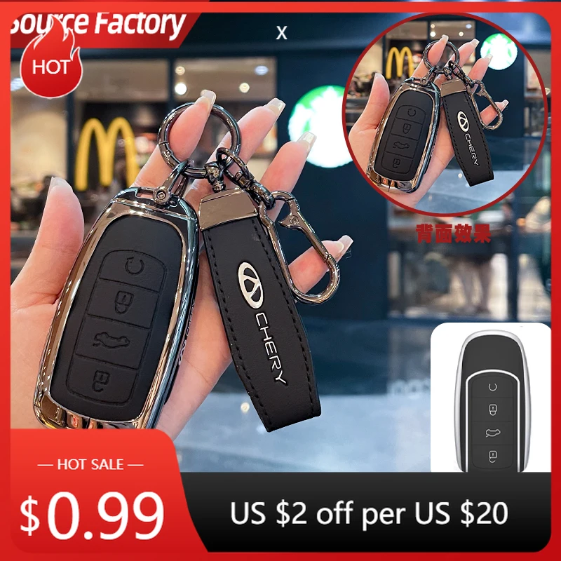 

Car Stickers Car Zinc Alloy Leather Key Cover Holder Chain For Chery Jaecoo Tigo 7 8 Pro Max Omoda C5 Plus Arrizo 5 Plus Ke