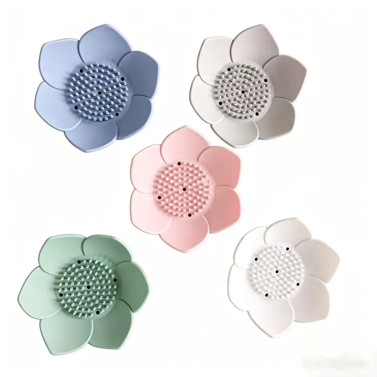 50pcs/lot Lotus Shape Soap Dishes Portable Silicone Soap Box Storage Plate Draining Soap Holder Bathroom Shower Tool