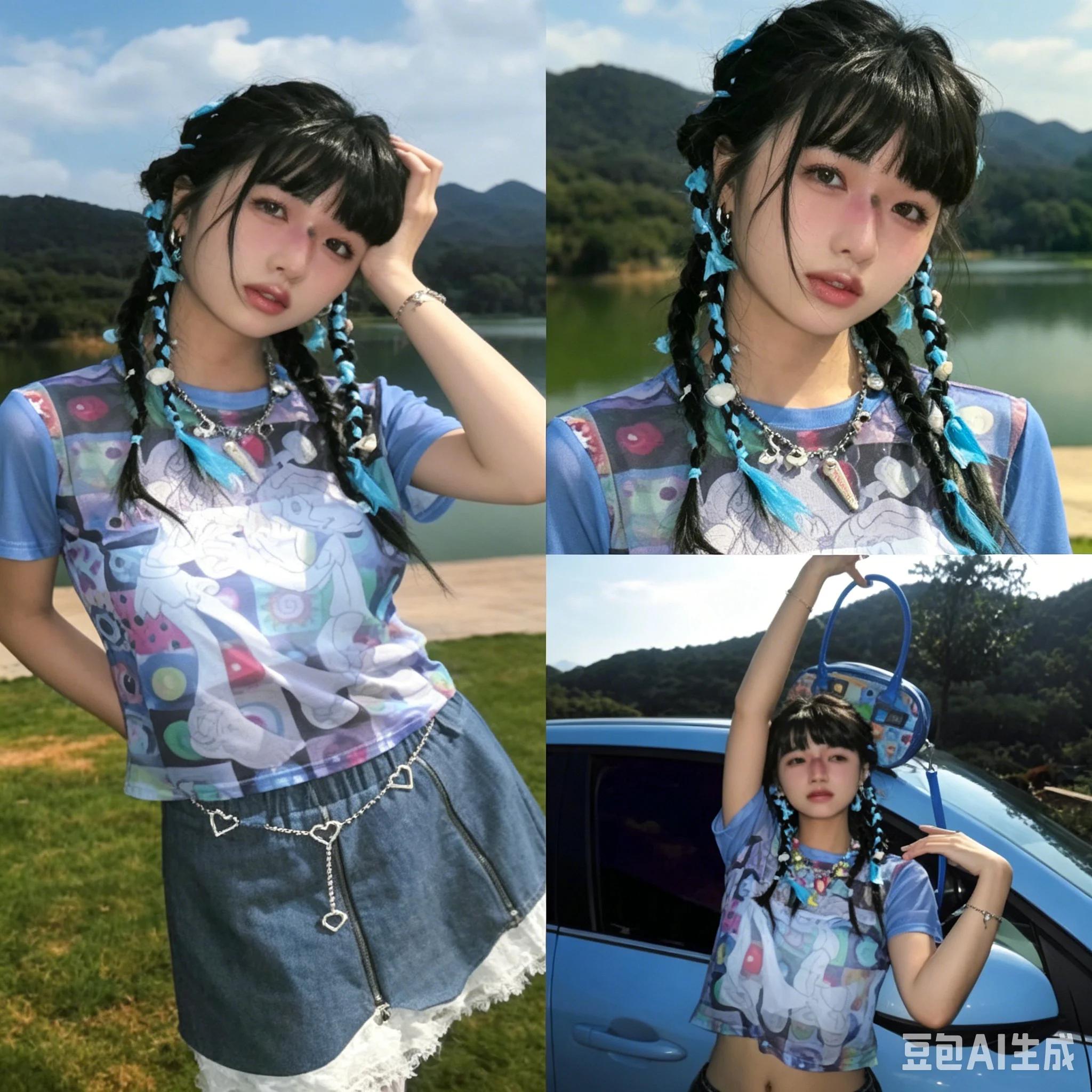 Summer New Ins Style European and American Cross Border Fresh Street Loose Millennium Illustration Printed Retro Short Sleeved T