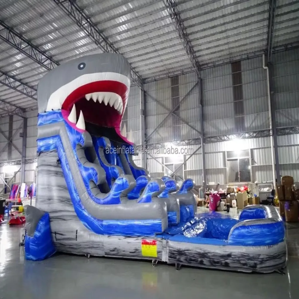 Commercial Inflatable Water Slide Shark Theme Outdoor Backyard Amusement Park Equipment for Kids and Adults Summer Fun