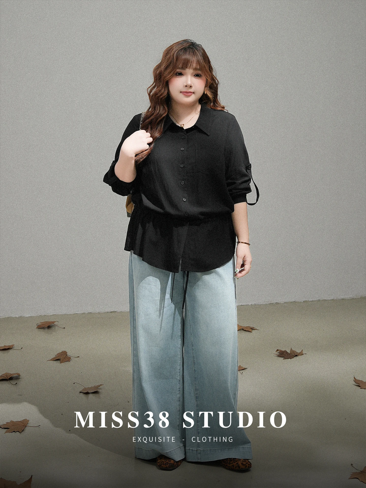 Limited Edition plus Size Women's Shirt Elegant Long Sleeve Turn-down Collar Drawstring Design Commute Style Cotton Blend