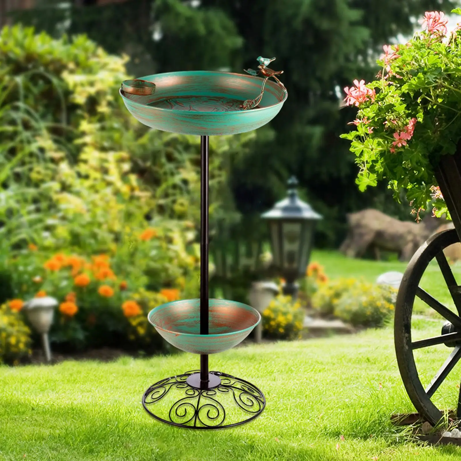 Garden Bird Bath Feeder Flat Base Versatile for Wild Bird Watchers Heavy Duty Strong Load Bearing Wrought Iron Bird Basin