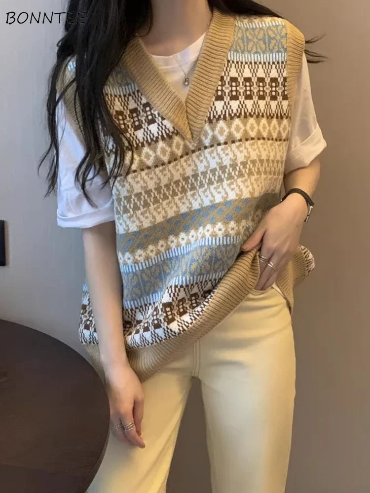 

Slouchy Sweater Vest Women Loose Vintage Panelled Girls Soft Preppy Style Tender Sleeveless Knitwear Fashion Ins Versatile Daily