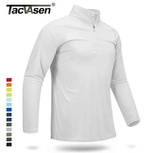 Imagen 1 del producto TACVASEN-camisetas UPF 50 + para hombre, camisa de manga larga con cremallera y protección UV, para pesca, senderismo y rendimiento, 1/4