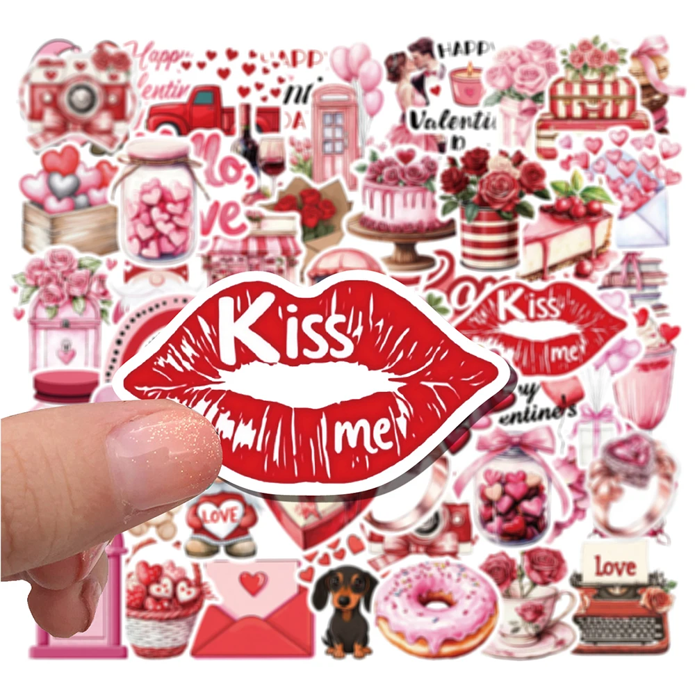 

10/30/50pcs Cartoon Romantic Valentines Day Stickers Cute Pink Red Aesthetic Graffiti Decals Scrapbooking Luggage Phone Sticker