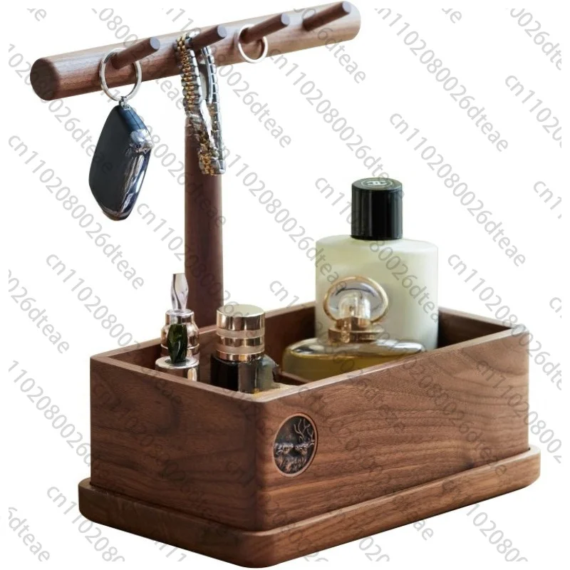 Creative Retro Black Walnut Wood Entrance Key Storage Rack Tray Desktop Shelf Jewelry Cosmetics Storage Home Decoration Tools
