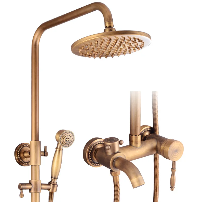 

European-style antique all-copper shower set, home toilet, retro bathroom lift light luxury faucet hot and cold