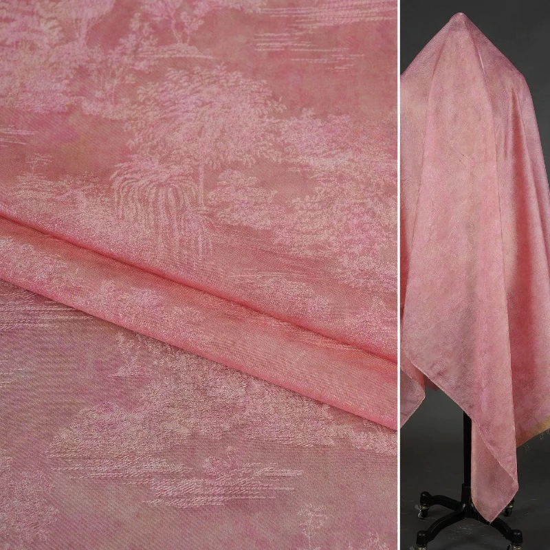 Peach Pink Floating Light Brocade Tree Jacquard Fabric Chinese Style Top Cheongsam Skirt Shawl Hanfu Women's Clothing DIY Fabric