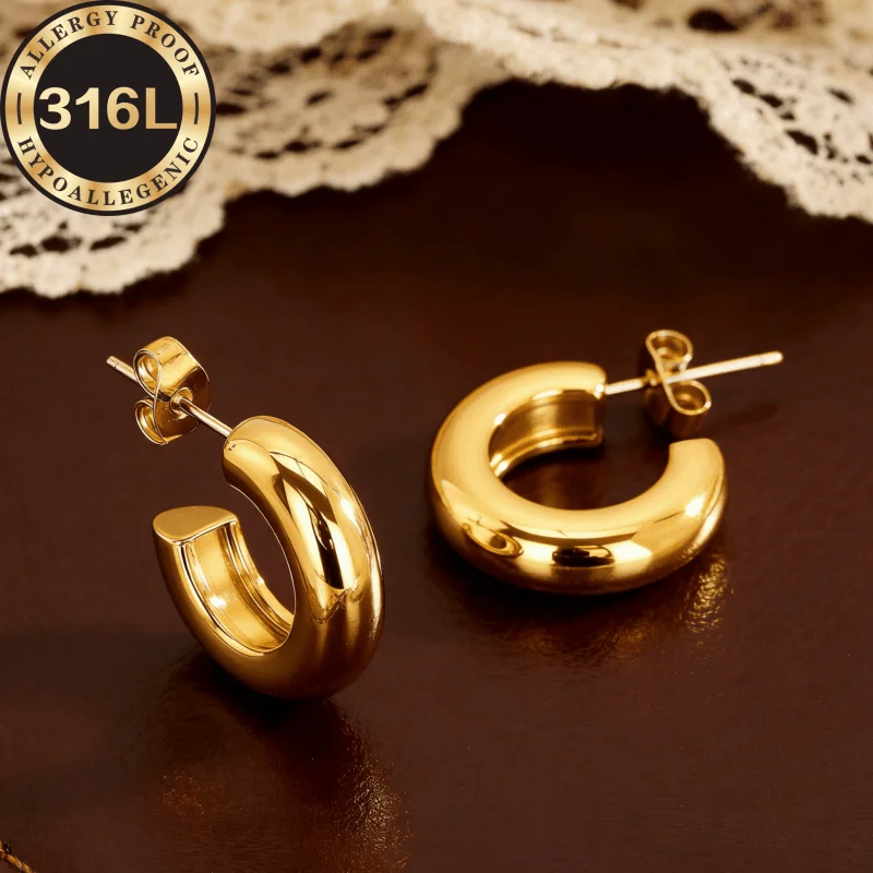 316L stainless steel Golden anti-allergic earrings, hemispherical line round, simple and atmospheric design