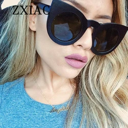ZXIAC Retro Large Round Cat Eye Sunglasses Women Men Brand Designer Sun Glasses Vintage Tortoise Shell Shades UV400 Protection