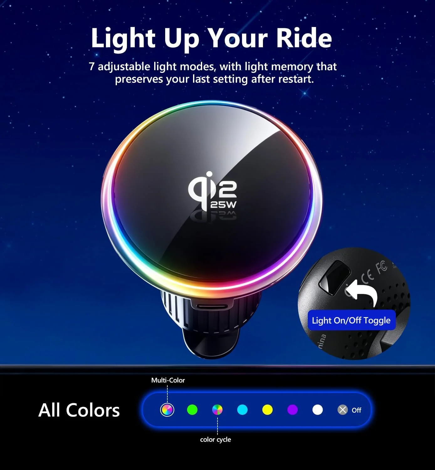 Qi2.2 25W MagSafe Car Mount Charger with Cooling Fan,Fast Magnetic Wireless Car Chager with RGB Light Magnetic for iPhone 18 Pro