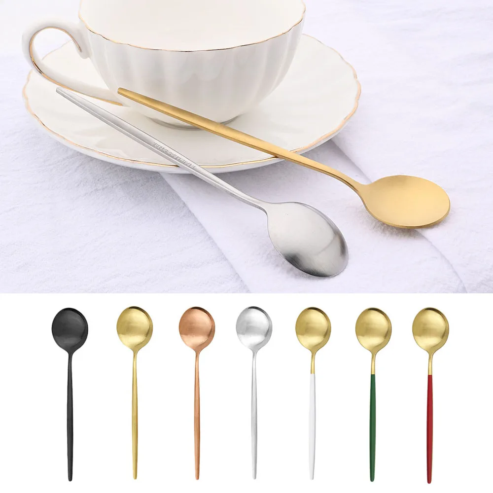 6Pcs Matte Stainless Steel Teaspoon For Dessert Ice Cream Stirring Coffee Small Spoons Kitchen Accessories Mini Gold Spoon Set