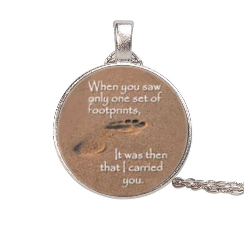 Beach Feet Pendant Necklace Retro Footprint Glass Necklace European and American Alloy Jewelry