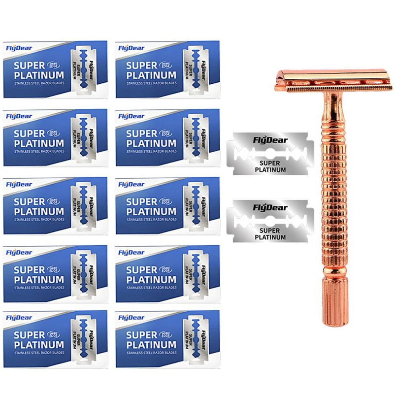 Double Edge Safety Razor - Stainless Steel Butterfly Open with Mirrored Travel Case & Blade Refills for Men Women