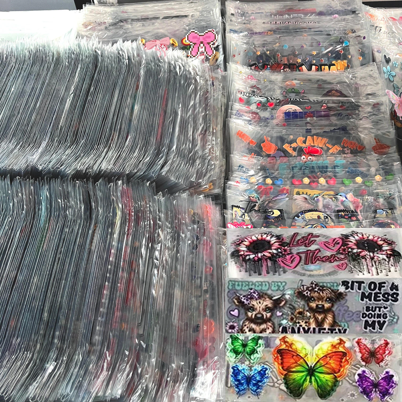 Random 10PCS UV DTF Cup Wrap 16oz Libbey Glass DIY Sticker Cartoon Selfadhesive Washable DIY Gift 3D Stickers