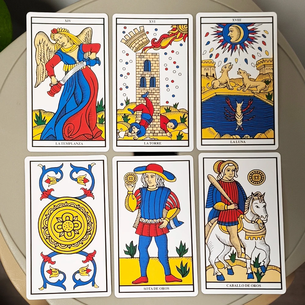 El Tarot De Marsella (الطبعة الإسبانية) 78 قطعة بطاقات التارو 10.3*6 سم استنادًا على نظام Marseille #4
