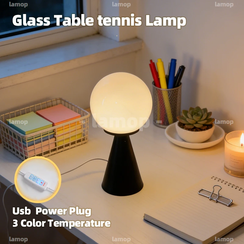 Glass Gentle Glow Whole‑Sphere Tapered Base Table Lamp Boho Casual 3 Tone Soft Radiance Bedroom Desk Shelf Decor