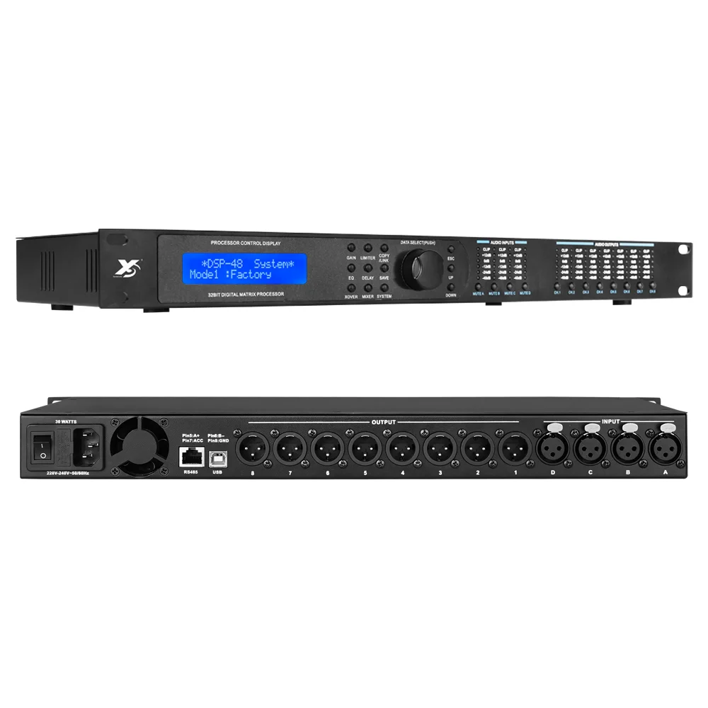 4 In 8 Out Professional Audio Speaker Processor Feedback Suppression DSP Sound System Speaker Management Digital Processor
