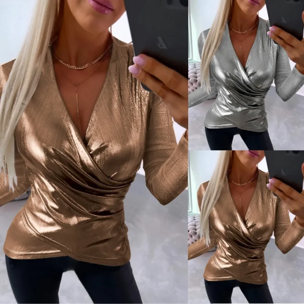 

Sexy V Neck Long Sleeve Shirt Blouse Office Lady Spring Autumn Fashion Elegant Solid Shirt For Women 2023 Female Casual Tops