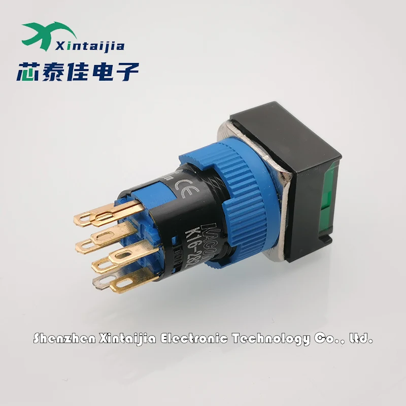 1PCS K16-282 Square switch button blue light 24VDC 5A 8-pin 16MM 100% brand new and authentic, ready to ship in stock