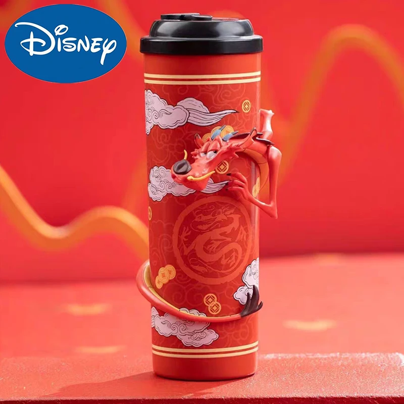 Original Disney 400ml New Year Mushu Dragon Series Thermo Bottle Cup Thermos For Tea Coffee Mug Portable Water Festival Gift