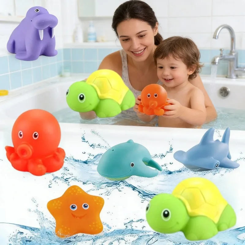 6 قطعة/مجموعة ألعاب حمام الطفل الطفل الحيوان لعبة عائمة رذاذ الماء لعبة الصوت متعددة اللعب اليد التنسيق العين القدرة عملية آمنة