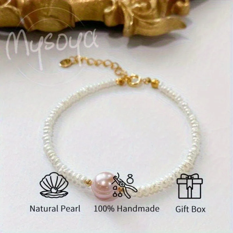 

MYSOYA White Freshwater Pearl 4-5mm Pink Edison 9-11mm with Gift Box, Gift for Her/ Him, Suitable for Daily/ Birthday/ Wedding