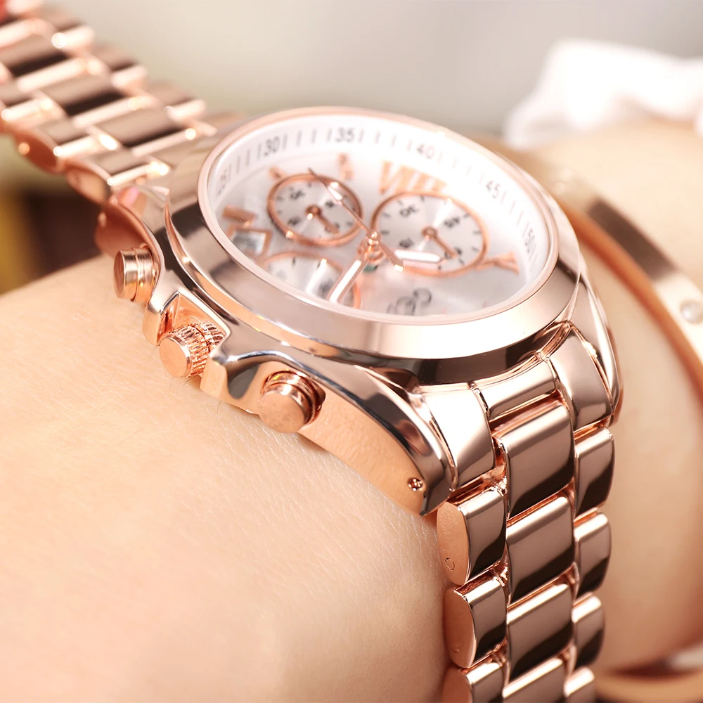 GEDI Luxury Rose Gold Women Quartz Watches Waterproof Stainless Steel Auto Date Ladies Wristwatch Business Dress Watch for Women