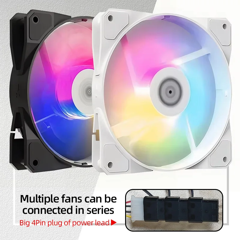 

120mm RGB Pc Case Fan 1100rpm 12V Connectable in Series Big 4Pin Plug of Power Lead 12cm RGB Led Pomputer Silent Cooling Fan