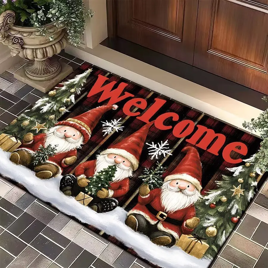 VIKAMA Christmas Tree Doormat for Front Door, Soft Crystal Velvet Welcome Mat, Non Slip Anti Fatigue Door Rug Indoor Outdoor