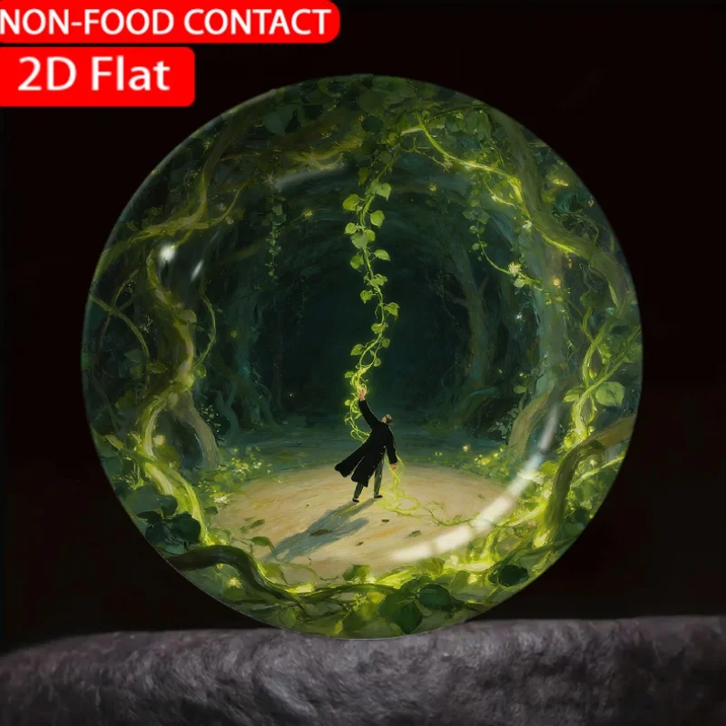 1pc Magical Forest Green Ceramic Plate Non-Food Contact, Home Desk Ornaments, Living Room And Bedroom Decorations, Suitable for