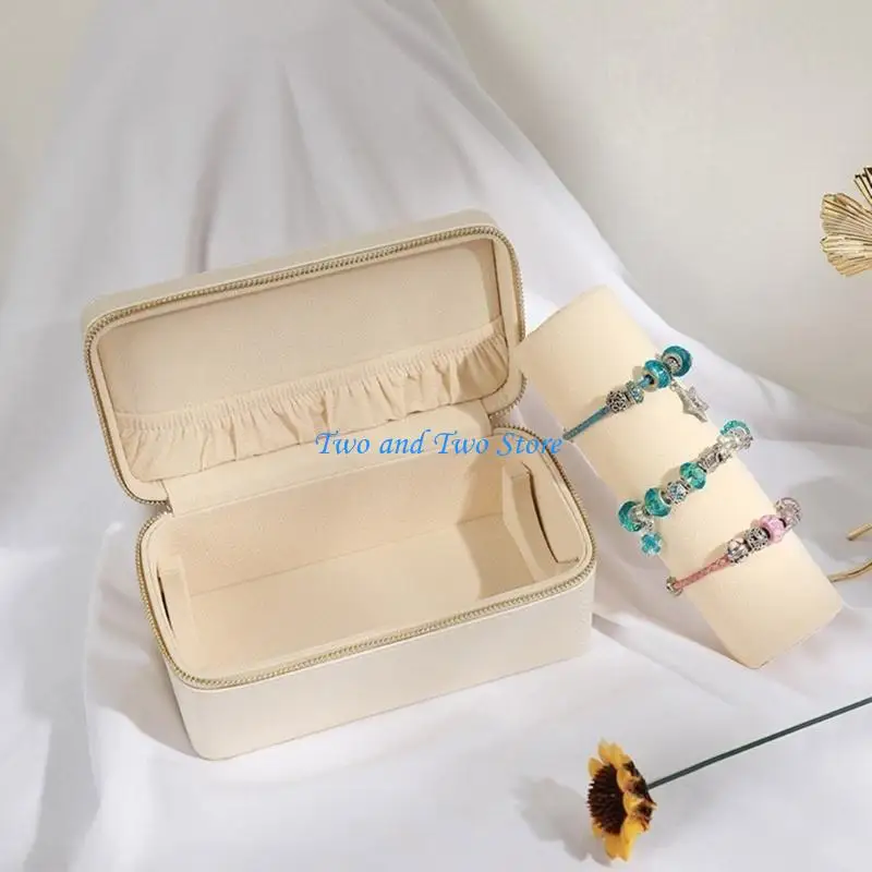 

HX6F Double Layers Jewellery Holder Secure PU Leather Box Home Accessory Craft Supplies for Necklace and Rings Collection